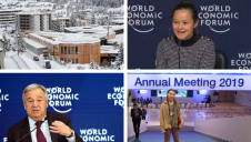 Pictured clockwise from top left: The Congress Centre; plastics campaigner Melati Wijsen; activist Greta Thunberg and UN Secretary-General Antonio Guterres. Images: WEF